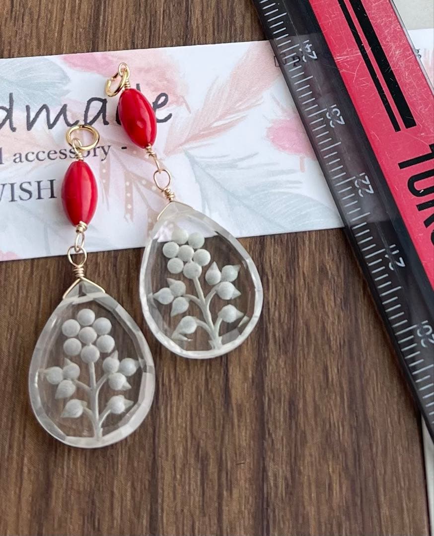 ラストクリスタルフラワーバックカービングピアスチャーム＊Xmas風❁⃘