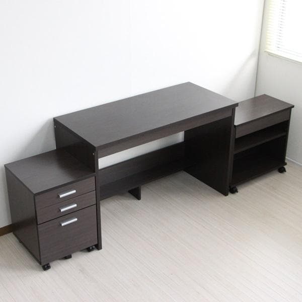 《新品・送料無料》110cm幅 システムデスク3点セット ダークブラウン