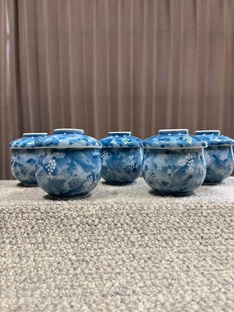 新品 爽やかな青緑のブドウ 小ぶりな蒸椀 ちゃわんむし 54客