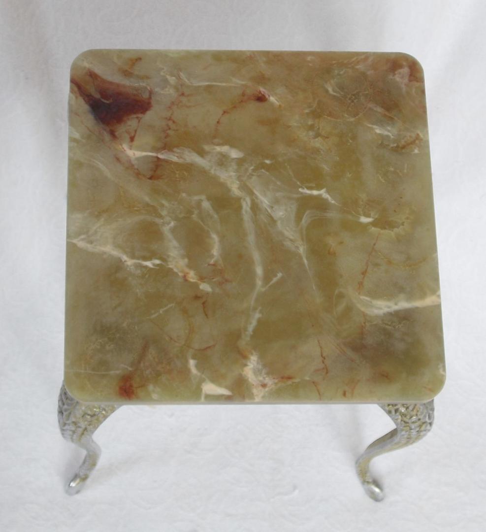 アンティーク サイドテーブル☆大理石風セルロイド天板 猫脚 花台/コレクション台