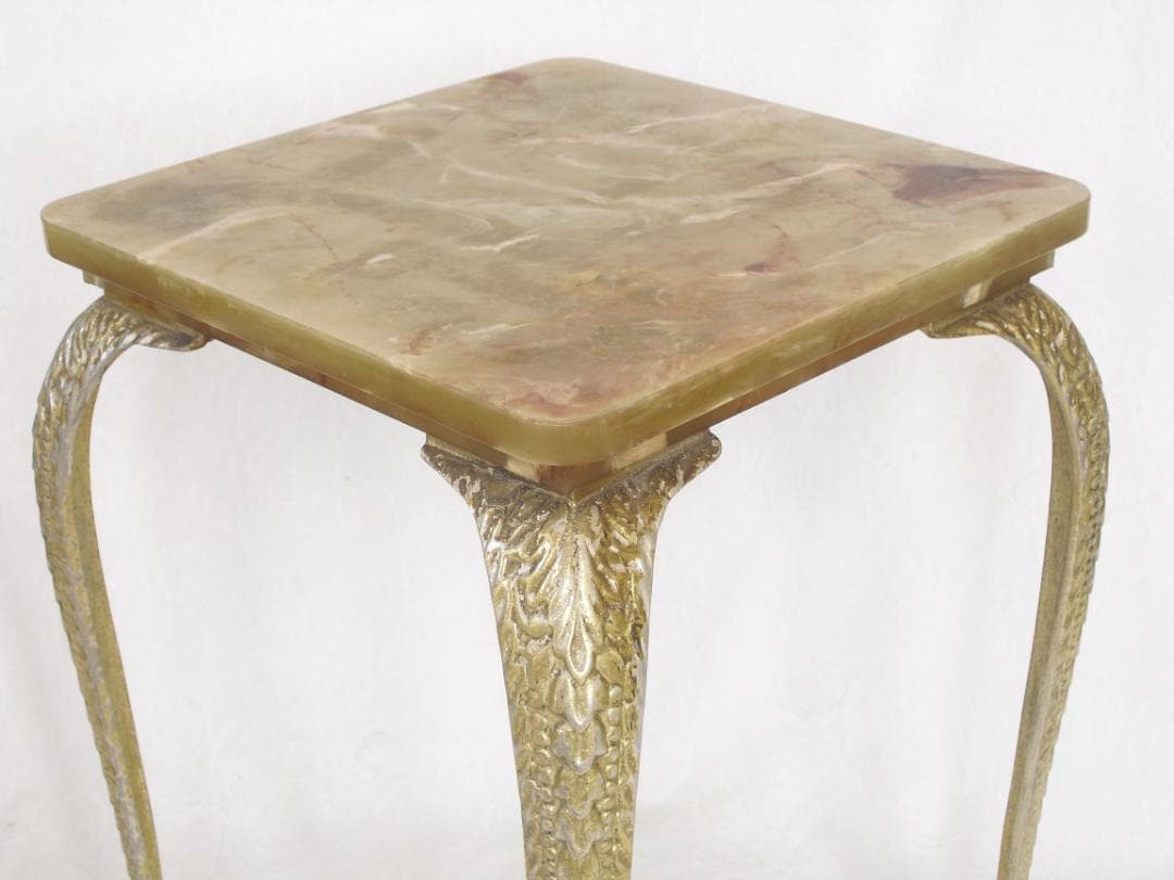 アンティーク サイドテーブル☆大理石風セルロイド天板 猫脚 花台/コレクション台