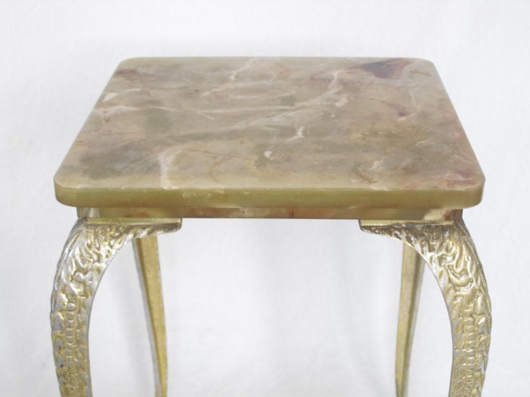 アンティーク サイドテーブル☆大理石風セルロイド天板 猫脚 花台/コレクション台