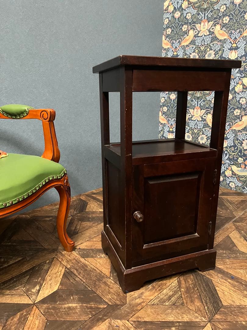 北海道民芸家具 カバ無垢材 電話台 棚 インテリア 昭和レトロ アンティーク