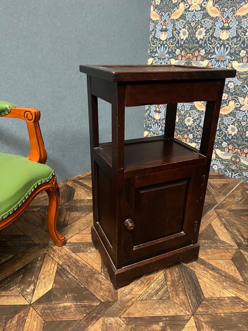 北海道民芸家具 カバ無垢材 電話台 棚 インテリア 昭和レトロ アンティーク