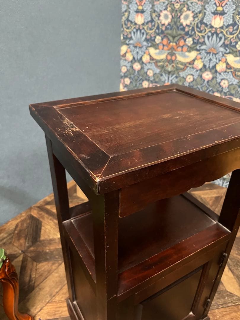 北海道民芸家具 カバ無垢材 電話台 棚 インテリア 昭和レトロ アンティーク