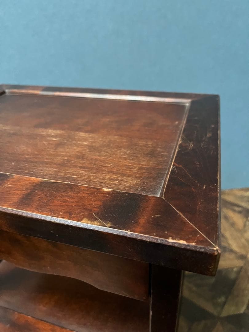 北海道民芸家具 カバ無垢材 電話台 棚 インテリア 昭和レトロ アンティーク