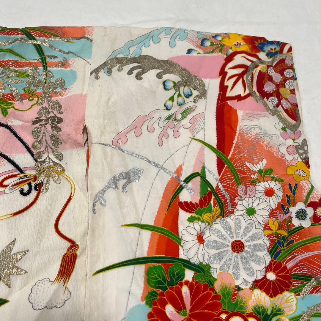 七五三　3歳　アンティーク　被布　正絹　白　着物セット