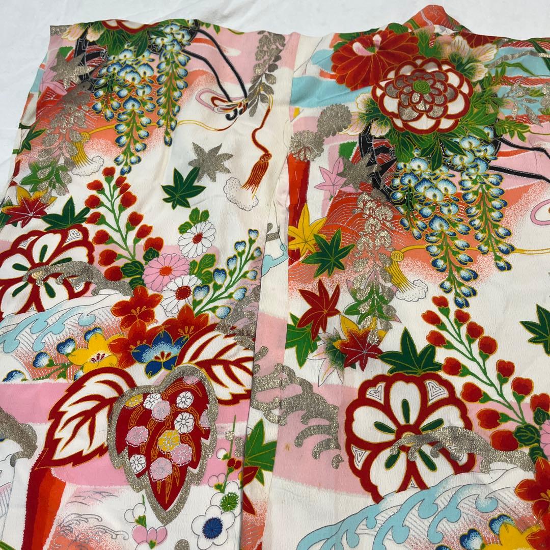 七五三　3歳　アンティーク　被布　正絹　白　着物セット