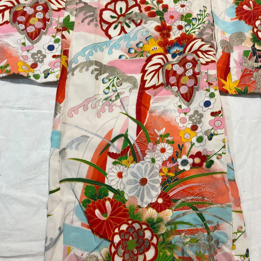 七五三　3歳　アンティーク　被布　正絹　白　着物セット