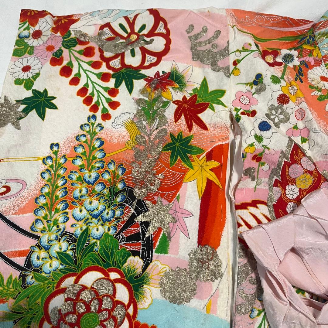 七五三　3歳　アンティーク　被布　正絹　白　着物セット