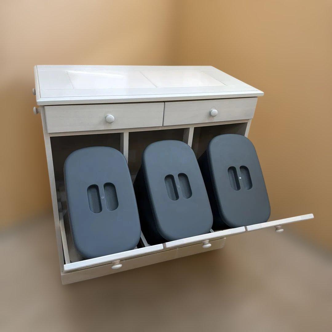 天然木 天板タイル ダストボックス 分別ゴミ箱 3分割 15L