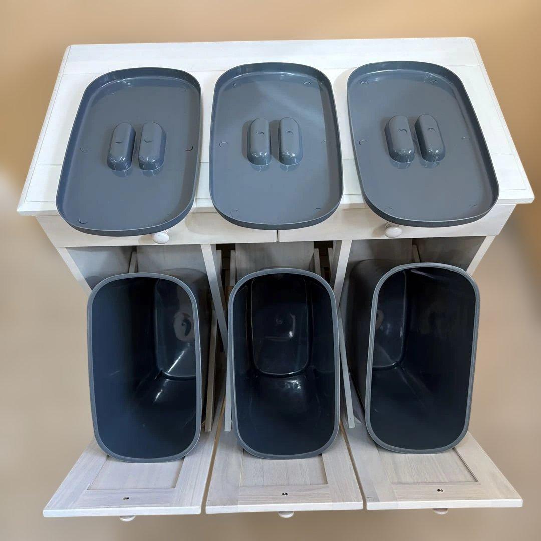 天然木 天板タイル ダストボックス 分別ゴミ箱 3分割 15L