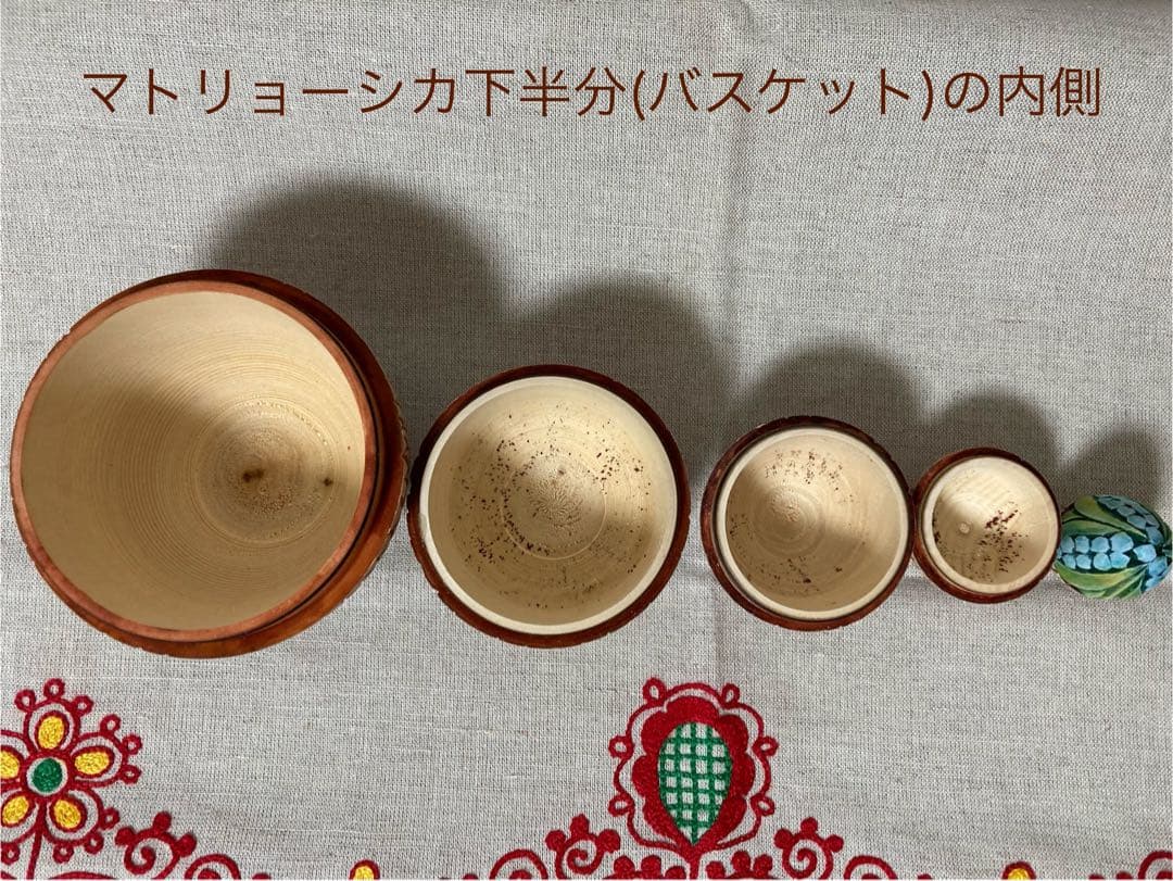 ロシア雑貨☆イースターエッグ型マトリョーシカ5Pフラワーバスケット カービング