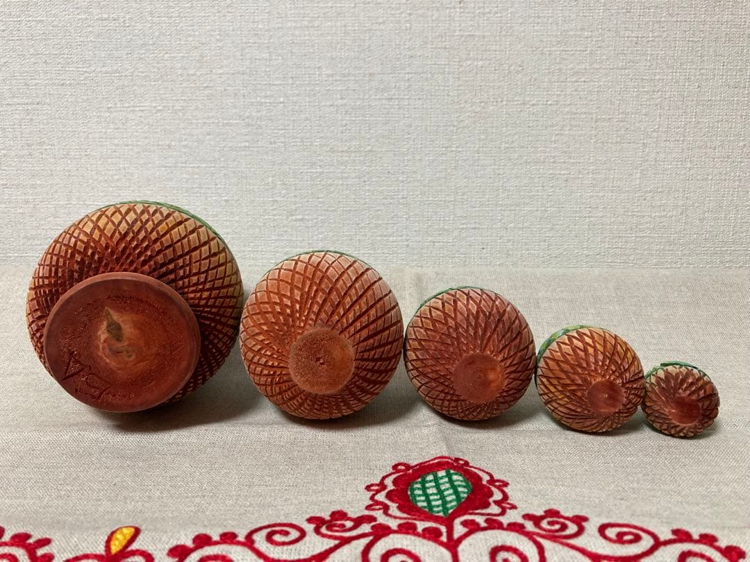 ロシア雑貨☆イースターエッグ型マトリョーシカ5Pフラワーバスケット カービング