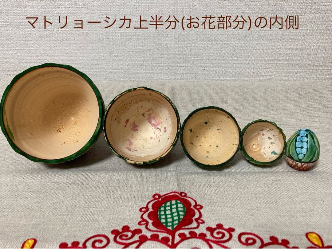ロシア雑貨☆イースターエッグ型マトリョーシカ5Pフラワーバスケット カービング