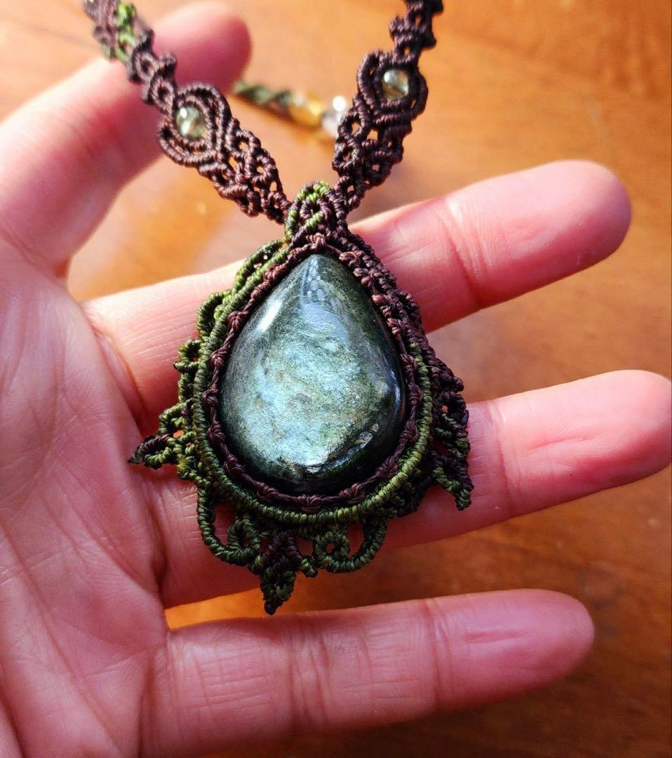 照希望】グリーンマイカ マクラメネックレス n144｜癒しと希望の天然石