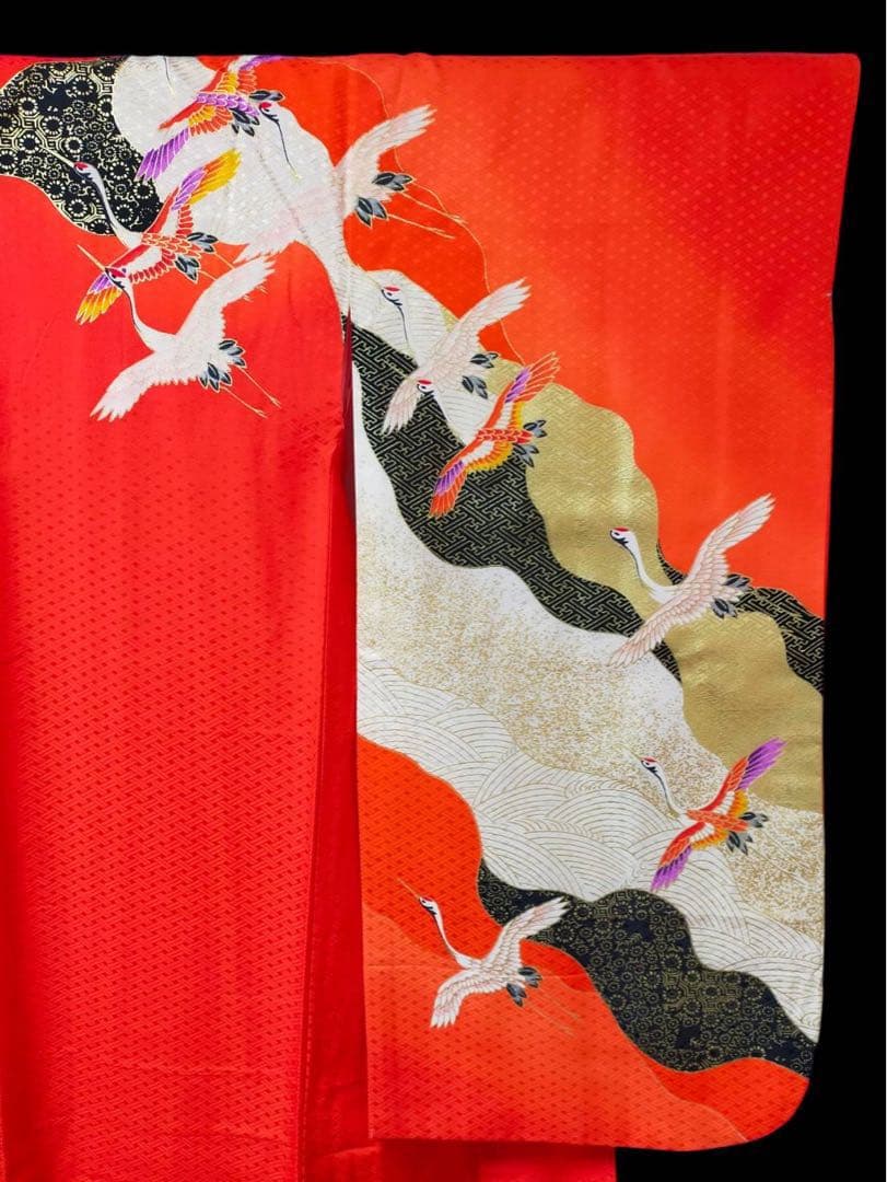 □七五三　正絹女児振り袖着物　襦袢半衿付　鶴
