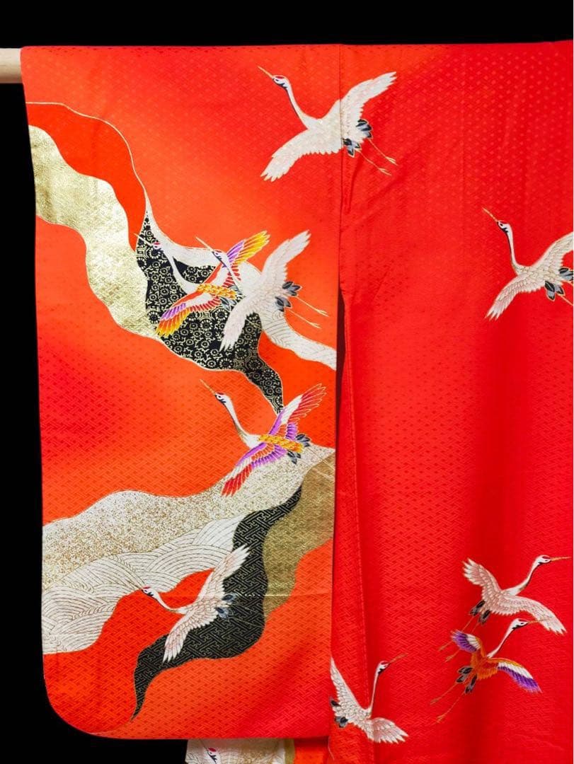 □七五三　正絹女児振り袖着物　襦袢半衿付　鶴