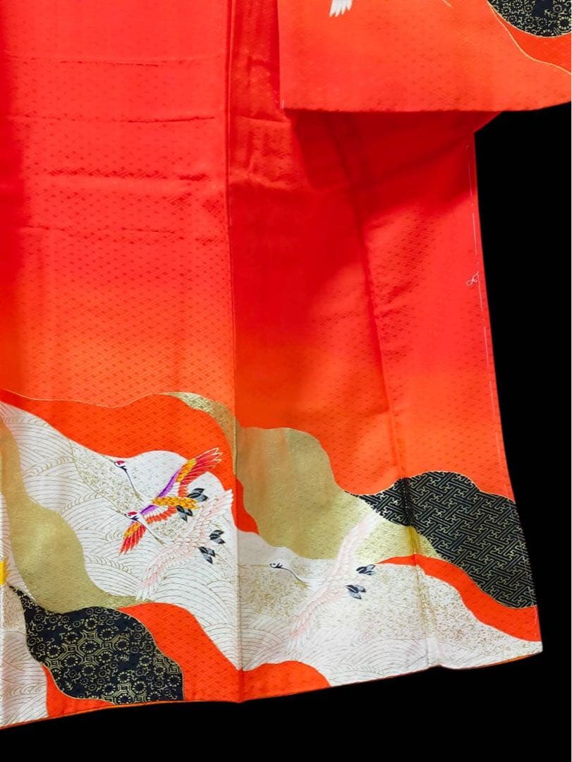 □七五三　正絹女児振り袖着物　襦袢半衿付　鶴