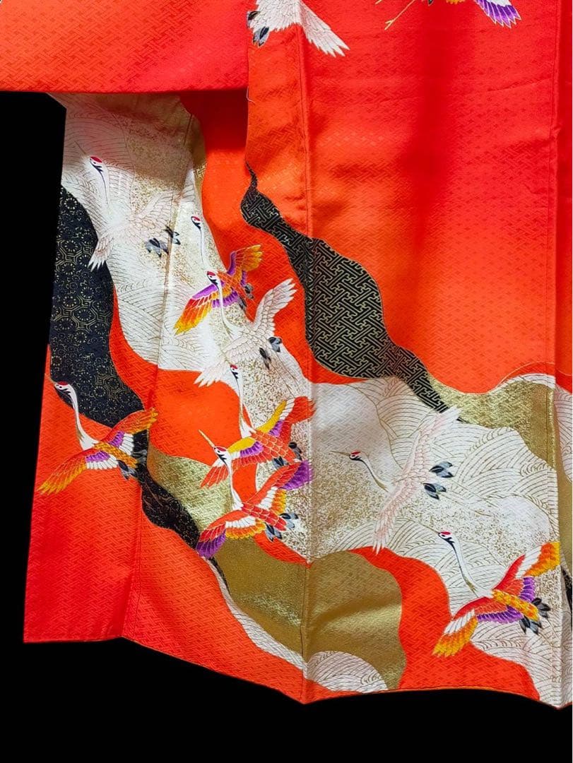 □七五三　正絹女児振り袖着物　襦袢半衿付　鶴