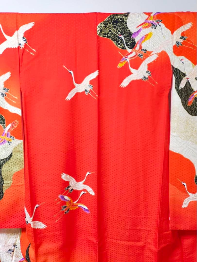□七五三　正絹女児振り袖着物　襦袢半衿付　鶴