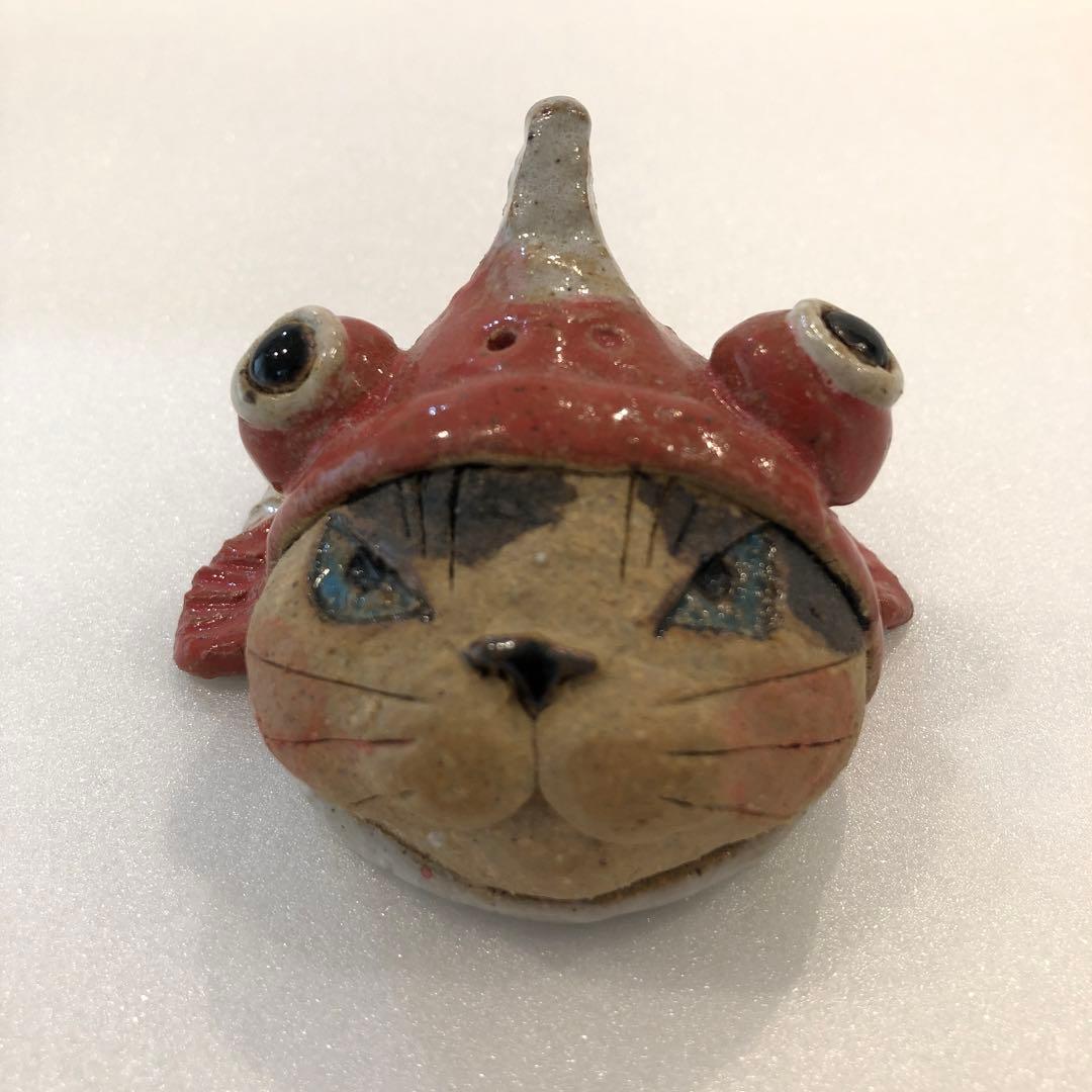 【新品】人気作家 岡村洋子 猫かぶりシリーズ 金魚 赤 置物 焼き物