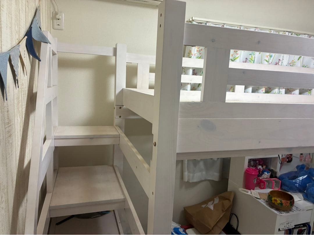 【岡山　引き取り限定】エスパス　階段付き ロフトベッド　階段左右付け替え可能 白