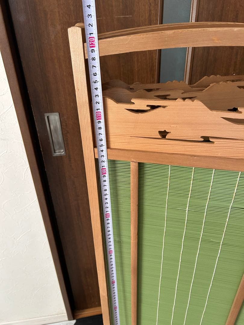 昭和レトロ 古家具 木製衝立 4連 パーテーション 間仕切り 仕切り屏風　透かし