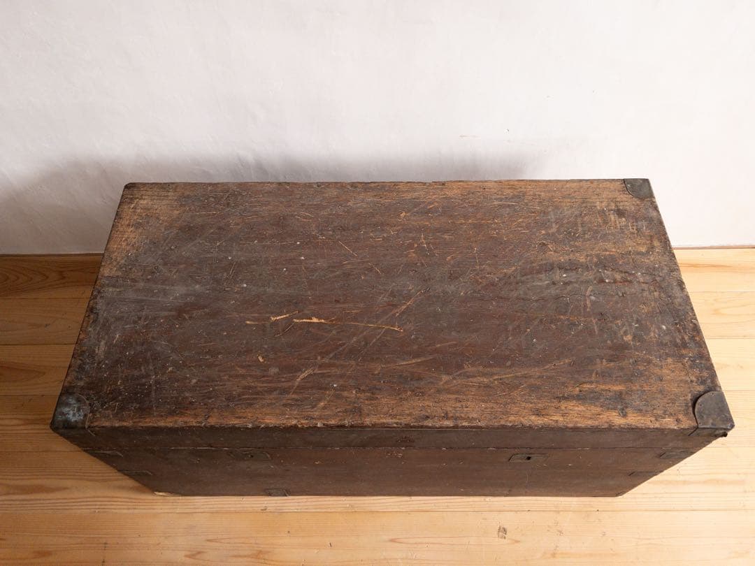 大きめ木箱　真鍮　収納箱　幅約98㎝ ディスプレイ　古道具　古家具　アンティーク