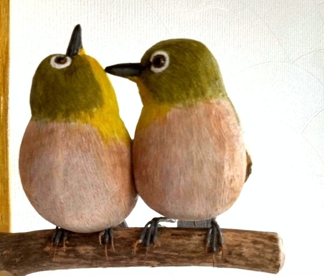バードカービング　夫婦メジロ