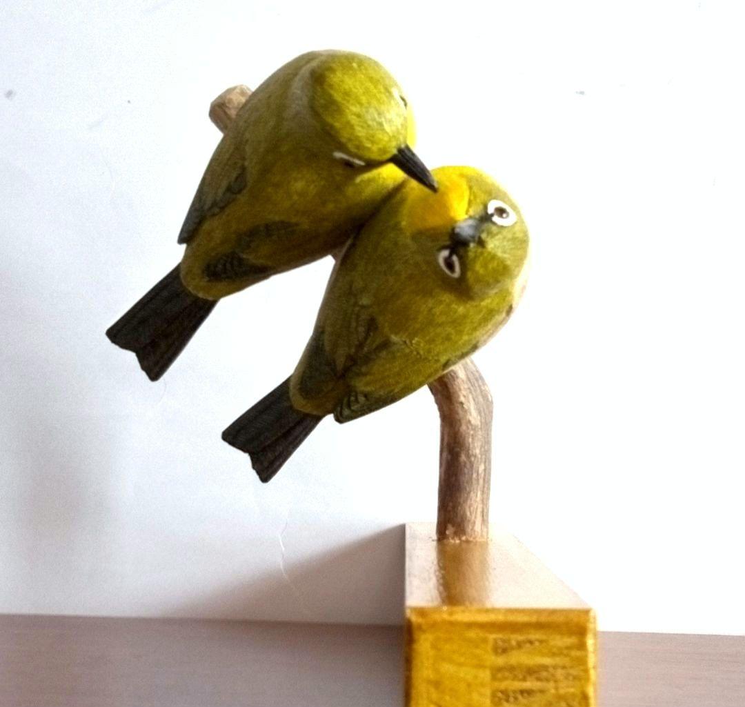 バードカービング　夫婦メジロ