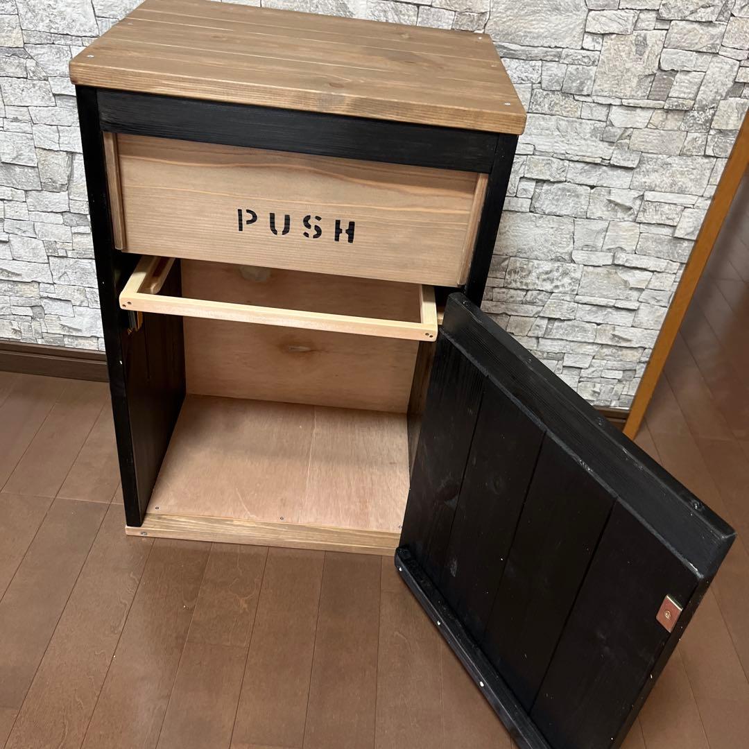 30L ダストボックス　アメリカン　オルテガ　黒×茶　木製　ハンドメイド