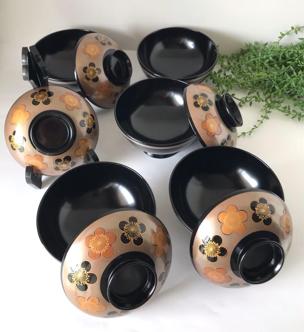 特製　能登輪島塗 蒔絵 木製　蓋付椀 煮物椀　吸物椀　5客セット　共箱