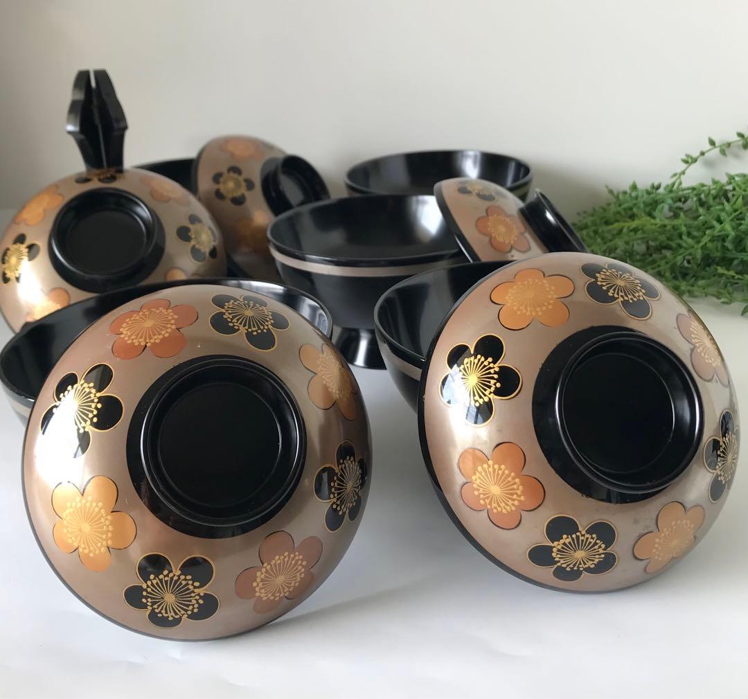 特製　能登輪島塗 蒔絵 木製　蓋付椀 煮物椀　吸物椀　5客セット　共箱