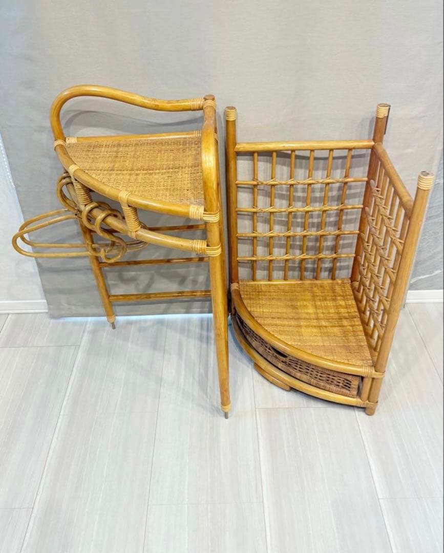 ラタン/籐/ハンガーラック/コーナーラック/ハンガー2本とフック2本付き！