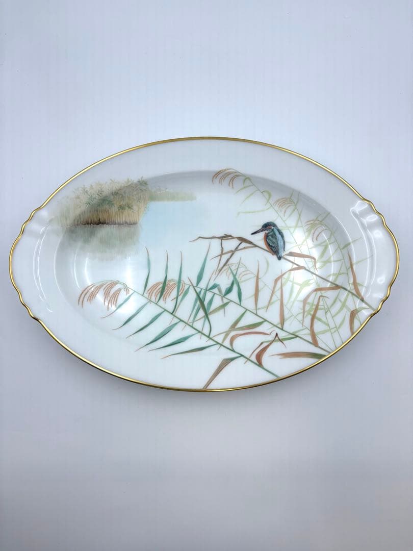 未使用保管品　大倉陶園　川蝉風景画　飾皿「水澄む」　47.7cmプレート