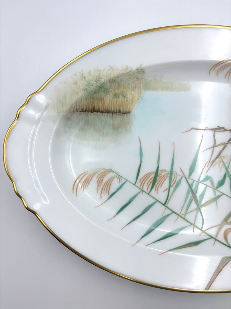 未使用保管品　大倉陶園　川蝉風景画　飾皿「水澄む」　47.7cmプレート