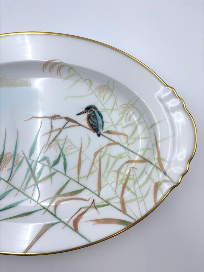 未使用保管品　大倉陶園　川蝉風景画　飾皿「水澄む」　47.7cmプレート