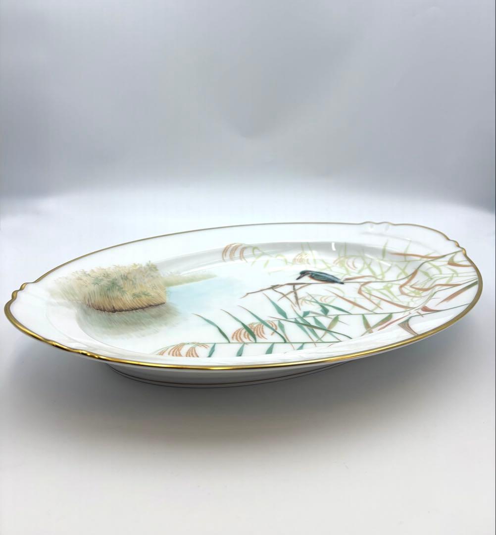 未使用保管品　大倉陶園　川蝉風景画　飾皿「水澄む」　47.7cmプレート