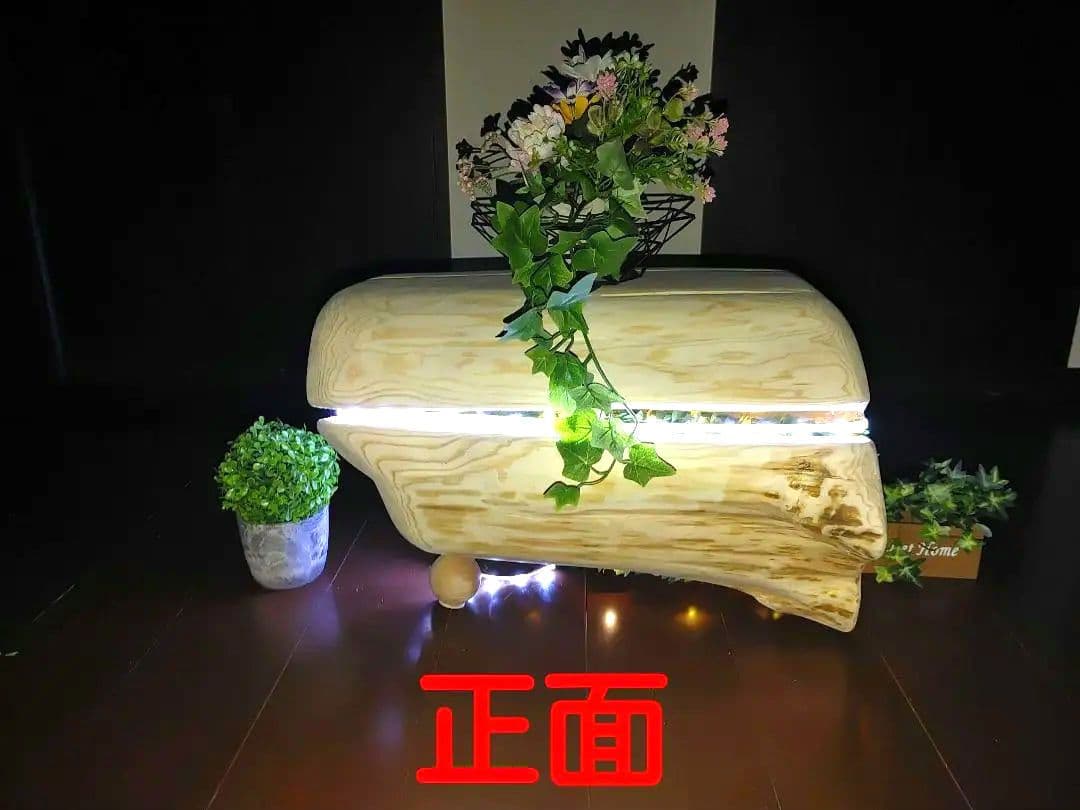 ①大型 ひのき 切り株 ベンチ 間接照明 LEDライト付き フラワースタンド