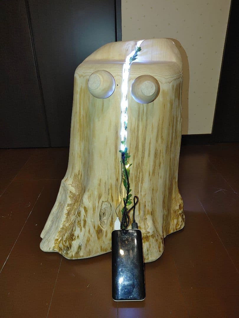 ①大型 ひのき 切り株 ベンチ 間接照明 LEDライト付き フラワースタンド