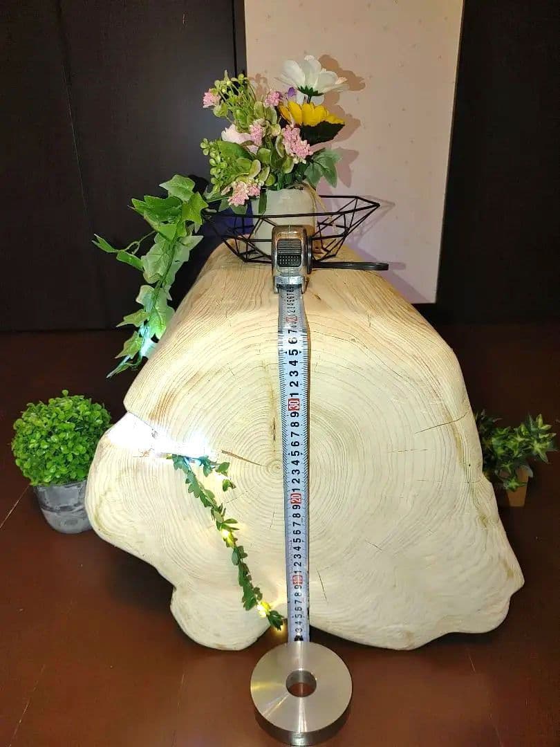 ①大型 ひのき 切り株 ベンチ 間接照明 LEDライト付き フラワースタンド