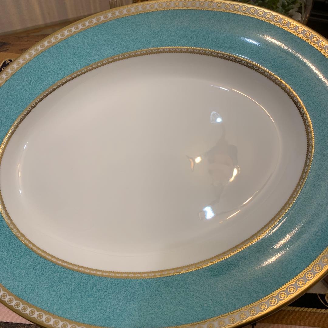 ウェッジウッド ユーランダー　パウダー　ターコイズ　36cmオーバルプレート