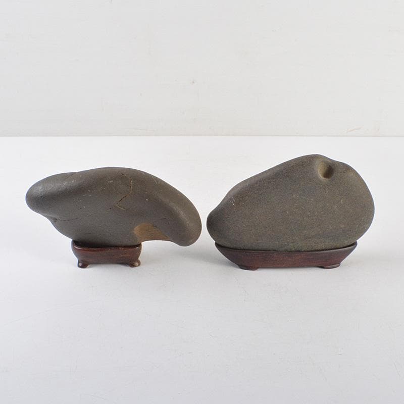 天然石　鑑賞石　天竜川　唐木台付　2点まとめて　C　R6210