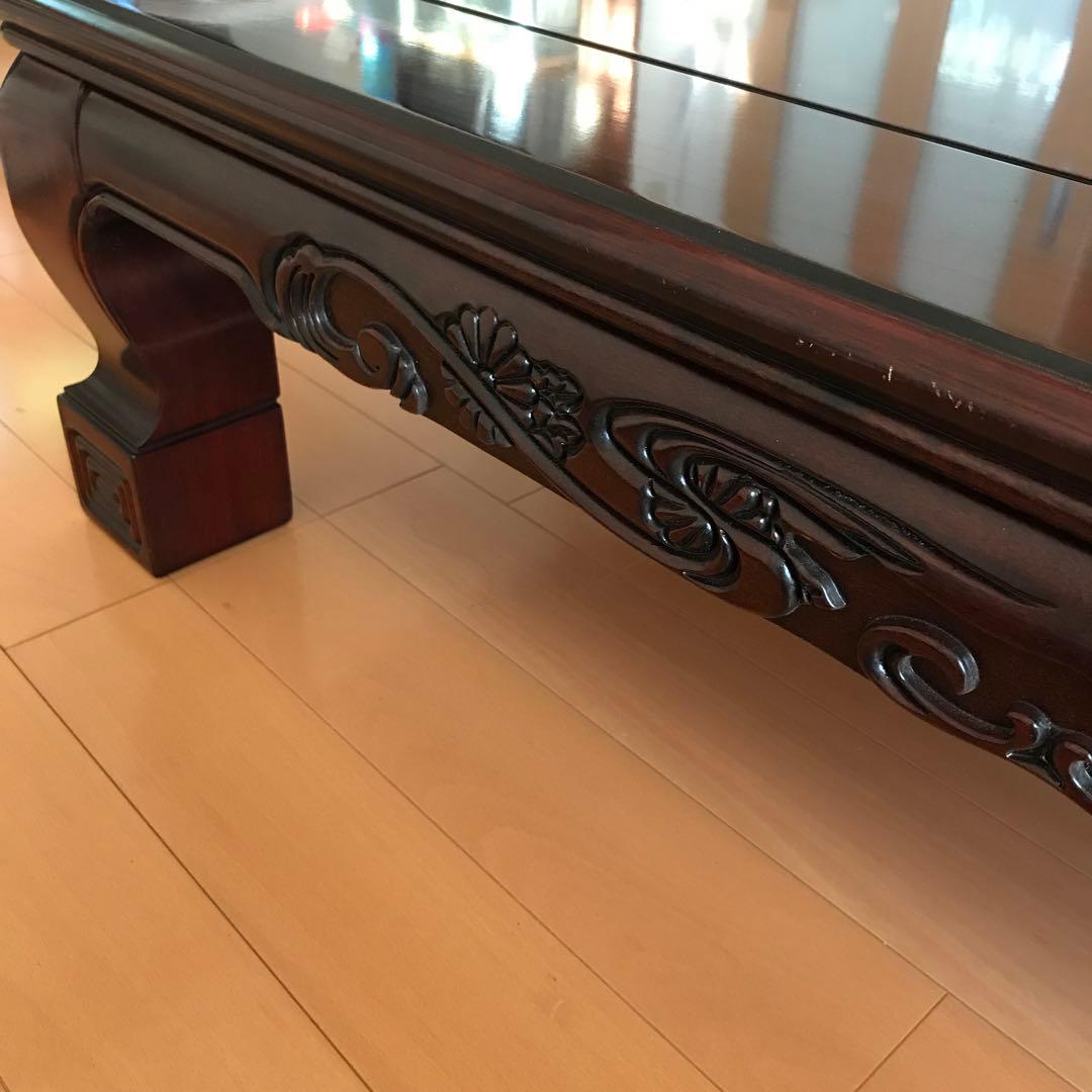 [美品]天然木 高級座卓 木彫 ヴィンテージ アンティーク 古民家 昭和 レトロ