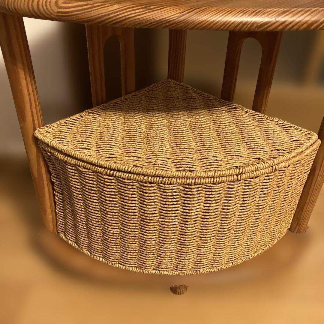 コーナー木製三角シェルフ 収納バスケット付き