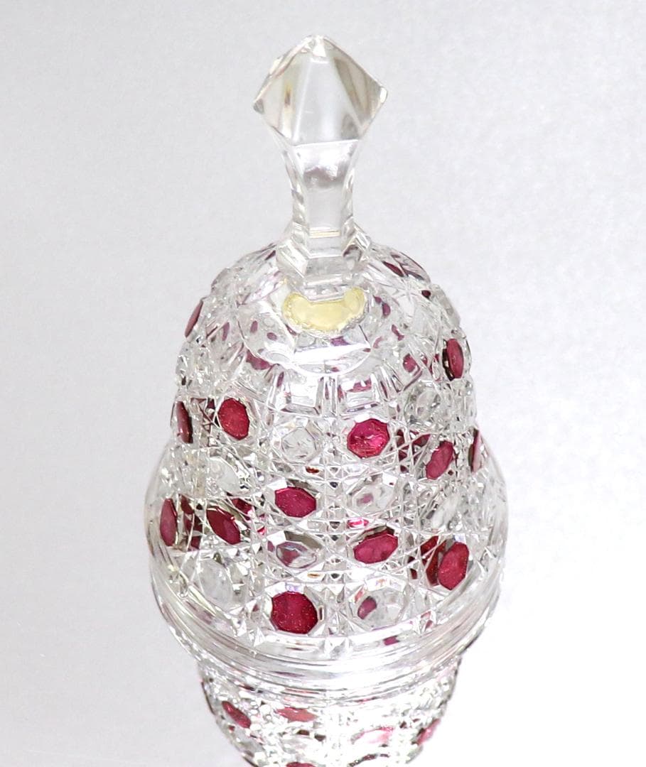 オールド・バカラ上級作品 ワインレッド色被せ装飾 ディアマン・ピエーリー 呼び鈴