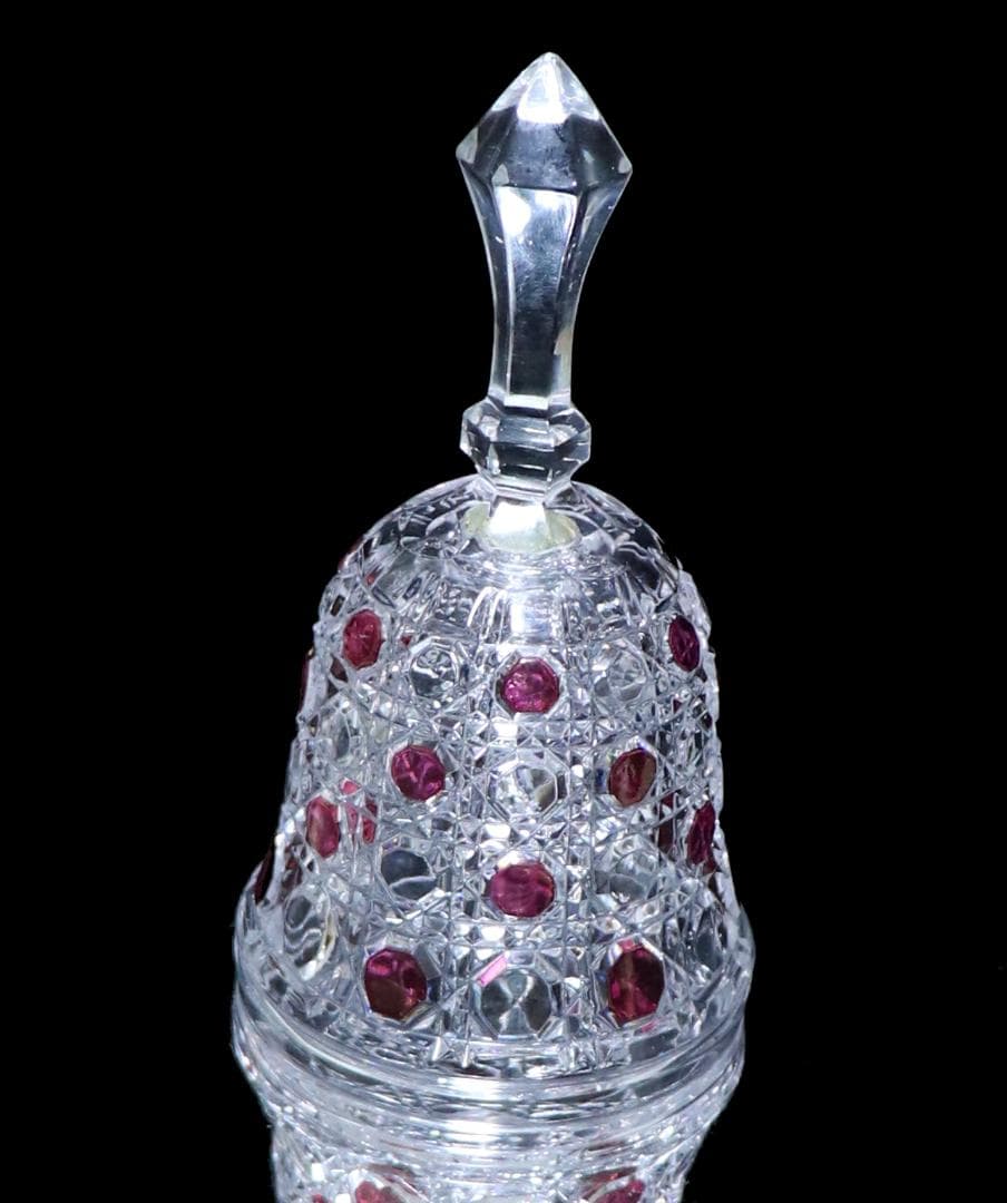 オールド・バカラ上級作品 ワインレッド色被せ装飾 ディアマン・ピエーリー 呼び鈴