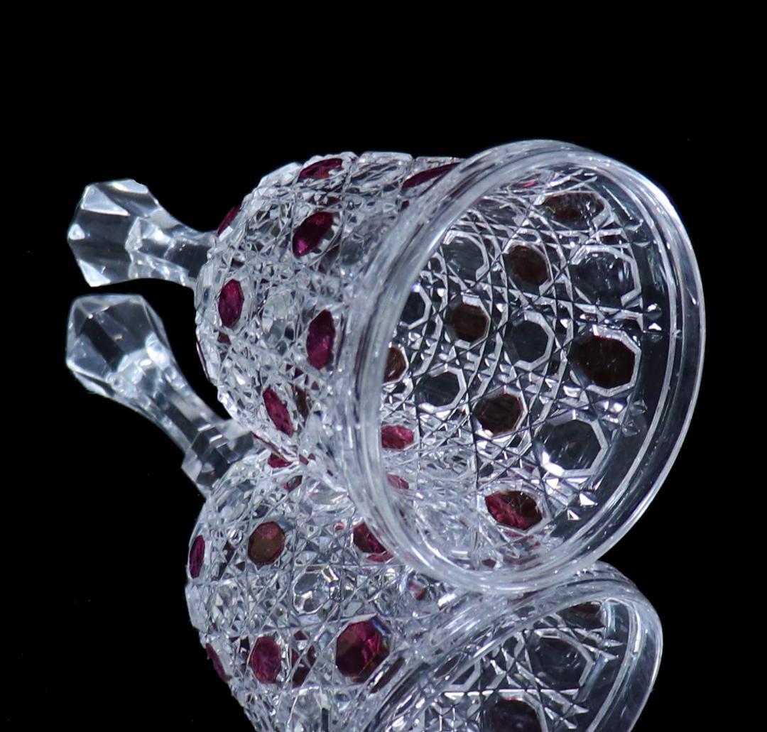 オールド・バカラ上級作品 ワインレッド色被せ装飾 ディアマン・ピエーリー 呼び鈴