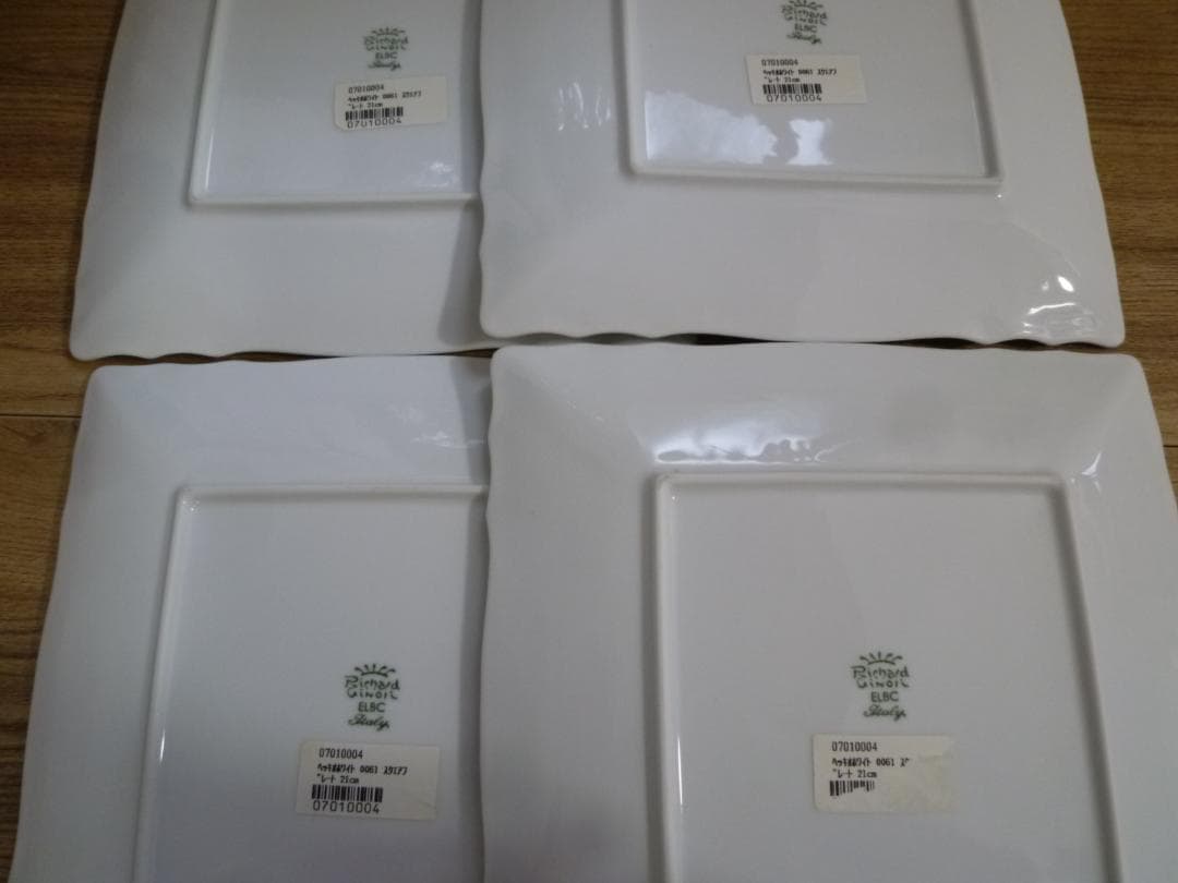 「未使用」ジノリ ベッキオホワイト 22㎝ スクエアプレート、4枚